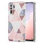 For Huawei nova 7 SE Electroplating Stitching Marbled IMD Stripe Straight Edge Rubik Cube Phone Protective Case(Light Pink) - 1