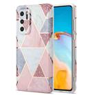 For Huawei P40 Electroplating Stitching Marbled IMD Stripe Straight Edge Rubik Cube Phone Protective Case(Light Pink) - 1