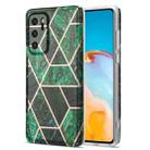 For Huawei P40 Electroplating Stitching Marbled IMD Stripe Straight Edge Rubik Cube Phone Protective Case(Emerald Green) - 1