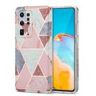 For Huawei P40 Pro+ Electroplating Stitching Marbled IMD Stripe Straight Edge Rubik Cube Phone Protective Case(Light Pink) - 1