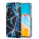 For Huawei P40 Pro+ Electroplating Stitching Marbled IMD Stripe Straight Edge Rubik Cube Phone Protective Case(Blue) - 1