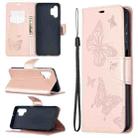 For Samsung Galaxy A32 5G Embossing Two Butterflies Pattern Horizontal Flip PU Leather Case with Holder & Card Slot & Wallet & Lanyard(Rose Gold) - 1