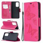 For Samsung Galaxy A52 5G / 4G Embossing Two Butterflies Pattern Horizontal Flip PU Leather Case with Holder & Card Slot & Wallet & Lanyard(Rose Red) - 1