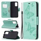 For Xiaomi Poco M3 Embossing Two Butterflies Pattern Horizontal Flip PU Leather Case with Holder & Card Slot & Wallet & Lanyard(Green) - 1