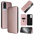 For vivo Y51 2020 Carbon Fiber Texture Horizontal Flip TPU + PC + PU Leather Case with Card Slot(Pink) - 1