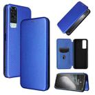 For vivo Y51 2020 Carbon Fiber Texture Horizontal Flip TPU + PC + PU Leather Case with Card Slot(Blue) - 1