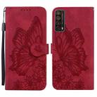 For Huawei P Smart 2021 Retro Skin Feel Butterflies Embossing Horizontal Flip Leather Case with Holder & Card Slots & Wallet(Red) - 1