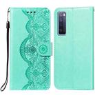 For Huawei nova 7 5G Flower Vine Embossing Pattern Horizontal Flip Leather Case with Card Slot & Holder & Wallet & Lanyard(Green) - 1