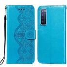 For Huawei nova 7 5G Flower Vine Embossing Pattern Horizontal Flip Leather Case with Card Slot & Holder & Wallet & Lanyard(Blue) - 1