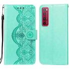 For Huawei nova 7 Pro 5G Flower Vine Embossing Pattern Horizontal Flip Leather Case with Card Slot & Holder & Wallet & Lanyard(Green) - 1