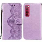 For Huawei nova 7 Pro 5G Flower Vine Embossing Pattern Horizontal Flip Leather Case with Card Slot & Holder & Wallet & Lanyard(Purple) - 1