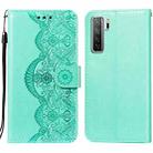 For Huawei nova 7 SE Flower Vine Embossing Pattern Horizontal Flip Leather Case with Card Slot & Holder & Wallet & Lanyard(Green) - 1