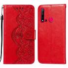 For Huawei P20 Lite (2019) Flower Vine Embossing Pattern Horizontal Flip Leather Case with Card Slot & Holder & Wallet & Lanyard(Red) - 1