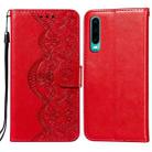 For Huawei P30 Flower Vine Embossing Pattern Horizontal Flip Leather Case with Card Slot & Holder & Wallet & Lanyard(Red) - 1