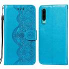 For Huawei P30 Flower Vine Embossing Pattern Horizontal Flip Leather Case with Card Slot & Holder & Wallet & Lanyard(Blue) - 1