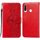 For Huawei P30 Lite / nova 4e Flower Vine Embossing Pattern Horizontal Flip Leather Case with Card Slot & Holder & Wallet & Lanyard(Red) - 1