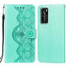 For Huawei P40 Flower Vine Embossing Pattern Horizontal Flip Leather Case with Card Slot & Holder & Wallet & Lanyard(Green) - 1