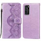 For Huawei P40 Flower Vine Embossing Pattern Horizontal Flip Leather Case with Card Slot & Holder & Wallet & Lanyard(Purple) - 1