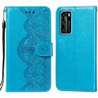 For Huawei P40 Flower Vine Embossing Pattern Horizontal Flip Leather Case with Card Slot & Holder & Wallet & Lanyard(Blue) - 1