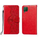 For Huawei P40 Lite / nova 6 SE Flower Vine Embossing Pattern Horizontal Flip Leather Case with Card Slot & Holder & Wallet & Lanyard(Red) - 1