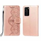 For Huawei P40 Pro Flower Vine Embossing Pattern Horizontal Flip Leather Case with Card Slot & Holder & Wallet & Lanyard(Rose Gold) - 1