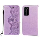 For Huawei P40 Pro Flower Vine Embossing Pattern Horizontal Flip Leather Case with Card Slot & Holder & Wallet & Lanyard(Purple) - 1