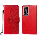 For Huawei P40 Pro+ Flower Vine Embossing Pattern Horizontal Flip Leather Case with Card Slot & Holder & Wallet & Lanyard(Red) - 1
