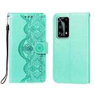 For Huawei P40 Pro+ Flower Vine Embossing Pattern Horizontal Flip Leather Case with Card Slot & Holder & Wallet & Lanyard(Green) - 1