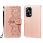 For Huawei P40 Pro+ Flower Vine Embossing Pattern Horizontal Flip Leather Case with Card Slot & Holder & Wallet & Lanyard(Rose Gold) - 1