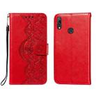For Huawei Y7 (2019) Flower Vine Embossing Pattern Horizontal Flip Leather Case with Card Slot & Holder & Wallet & Lanyard(Red) - 1