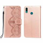 For Huawei Y9 (2019) Flower Vine Embossing Pattern Horizontal Flip Leather Case with Card Slot & Holder & Wallet & Lanyard(Rose Gold) - 1