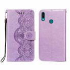 For Huawei Y9 (2019) Flower Vine Embossing Pattern Horizontal Flip Leather Case with Card Slot & Holder & Wallet & Lanyard(Purple) - 1