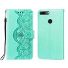 For Huawei Honor 7S / Y5 (2018) Flower Vine Embossing Pattern Horizontal Flip Leather Case with Card Slot & Holder & Wallet & Lanyard(Green) - 1