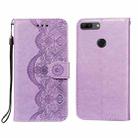 For Huawei Honor 7S / Y5 (2018) Flower Vine Embossing Pattern Horizontal Flip Leather Case with Card Slot & Holder & Wallet & Lanyard(Purple) - 1