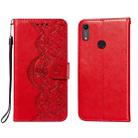 For Huawei Honor 8A / Y6 (2019) Flower Vine Embossing Pattern Horizontal Flip Leather Case with Card Slot & Holder & Wallet & Lanyard(Red) - 1