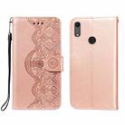 For Huawei Honor 8A / Y6 (2019) Flower Vine Embossing Pattern Horizontal Flip Leather Case with Card Slot & Holder & Wallet & Lanyard(Rose Gold) - 1