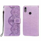 For Huawei Honor 8A / Y6 (2019) Flower Vine Embossing Pattern Horizontal Flip Leather Case with Card Slot & Holder & Wallet & Lanyard(Purple) - 1