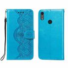 For Huawei Honor 8A / Y6 (2019) Flower Vine Embossing Pattern Horizontal Flip Leather Case with Card Slot & Holder & Wallet & Lanyard(Blue) - 1