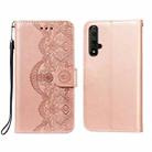 For Huawei Honor 20 Flower Vine Embossing Pattern Horizontal Flip Leather Case with Card Slot & Holder & Wallet & Lanyard(Rose Gold) - 1