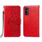 For Huawei Honor 30 Flower Vine Embossing Pattern Horizontal Flip Leather Case with Card Slot & Holder & Wallet & Lanyard(Red) - 1