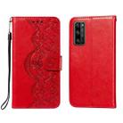 For Huawei Honor 30 Pro Flower Vine Embossing Pattern Horizontal Flip Leather Case with Card Slot & Holder & Wallet & Lanyard(Red) - 1