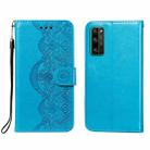 For Huawei Honor 30 Pro Flower Vine Embossing Pattern Horizontal Flip Leather Case with Card Slot & Holder & Wallet & Lanyard(Blue) - 1