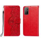 For Huawei Honor 30S Flower Vine Embossing Pattern Horizontal Flip Leather Case with Card Slot & Holder & Wallet & Lanyard(Red) - 1