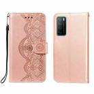 For Huawei Honor Play4 Flower Vine Embossing Pattern Horizontal Flip Leather Case with Card Slot & Holder & Wallet & Lanyard(Rose Gold) - 1