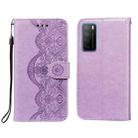 For Huawei Honor Play4 Flower Vine Embossing Pattern Horizontal Flip Leather Case with Card Slot & Holder & Wallet & Lanyard(Purple) - 1