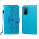 For Huawei Honor Play4 Flower Vine Embossing Pattern Horizontal Flip Leather Case with Card Slot & Holder & Wallet & Lanyard(Blue) - 1