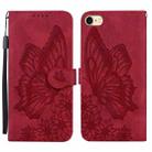 Retro Skin Feel Butterflies Embossing Horizontal Flip Leather Case with Holder & Card Slots & Wallet For iPhone 6 / 6s(Red) - 1