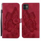 For iPhone 11 Retro Skin Feel Butterflies Embossing Horizontal Flip Leather Case with Holder & Card Slots & Wallet (Red) - 1