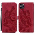For iPhone 11 Pro Retro Skin Feel Butterflies Embossing Horizontal Flip Leather Case with Holder & Card Slots & Wallet (Red) - 1