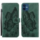 For iPhone 12 mini Retro Skin Feel Butterflies Embossing Horizontal Flip Leather Case with Holder & Card Slots & Wallet (Green) - 1